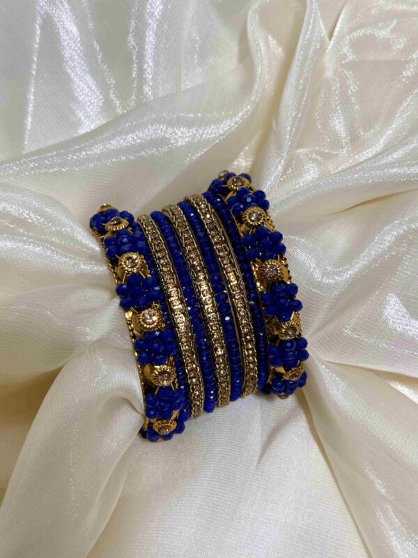 Luxurious Royal Blue and Gold Beaded Bangle Set - Image 2
