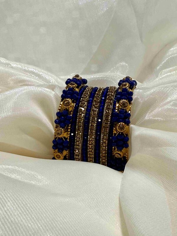 Luxurious Royal Blue and Gold Beaded Bangle Set - Image 3