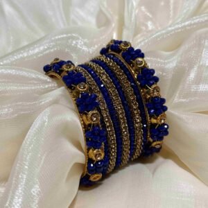Luxurious Royal Blue and Gold Beaded Bangle Set