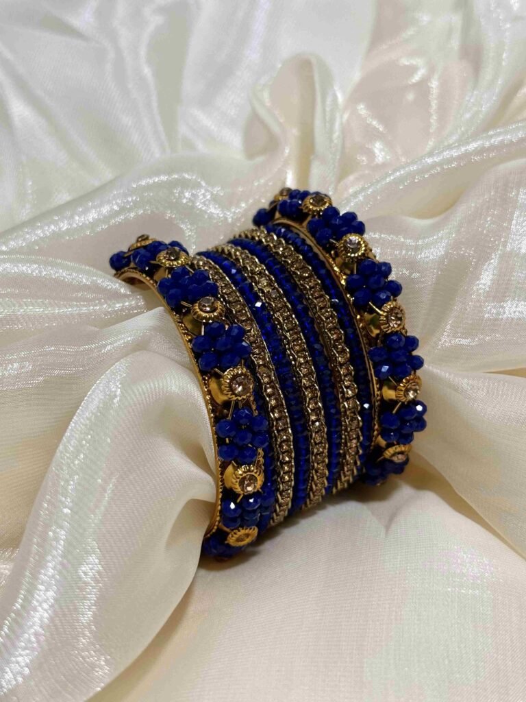 Luxurious Royal Blue and Gold Beaded Bangle Set