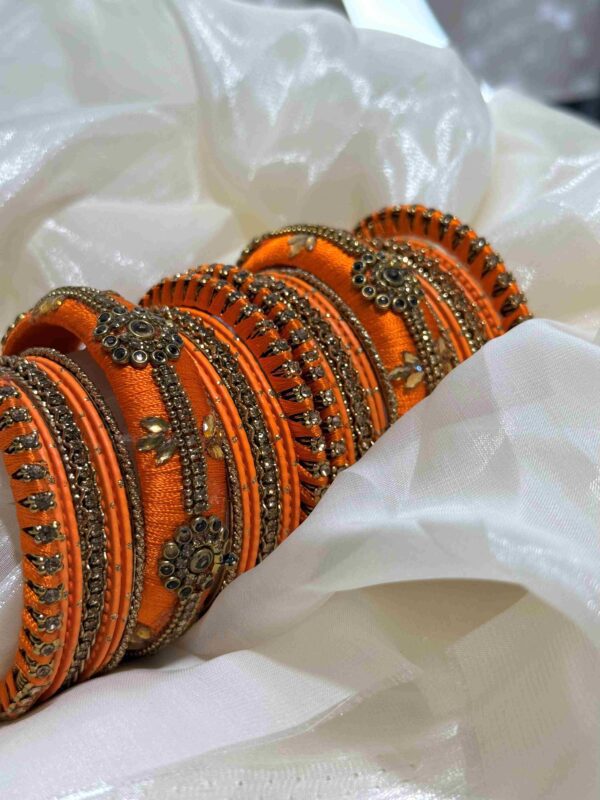 Elegant Orange and Gold Embellished Bangles Set - Image 3