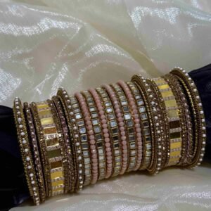 Elegant Multicolor Beaded and Mirrored Bangles Set