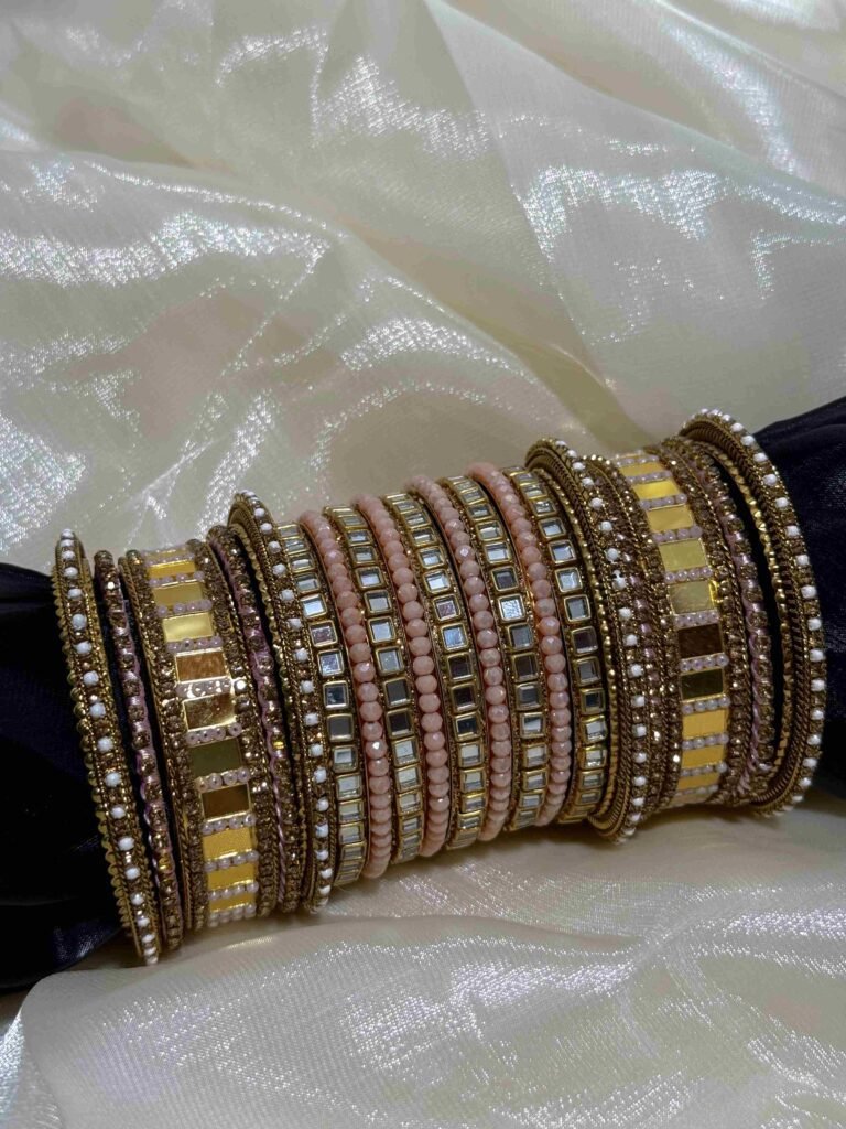 Elegant Multicolor Beaded and Mirrored Bangles Set