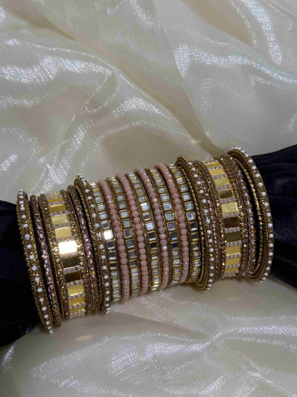 Elegant Multicolor Beaded and Mirrored Bangles Set - Image 3