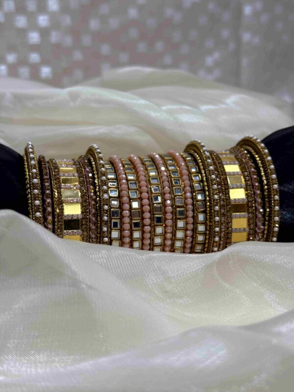 Elegant Multicolor Beaded and Mirrored Bangles Set - Image 4