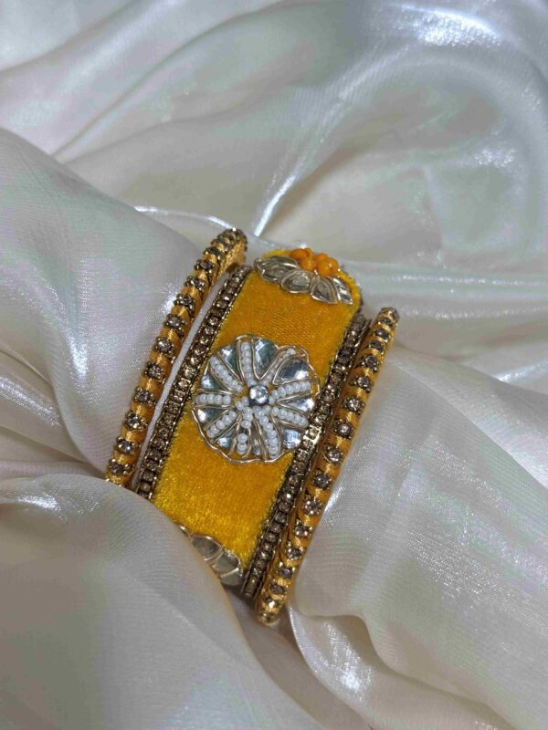 Ornate yellow and Silver Floral Napkin bangle - Image 4