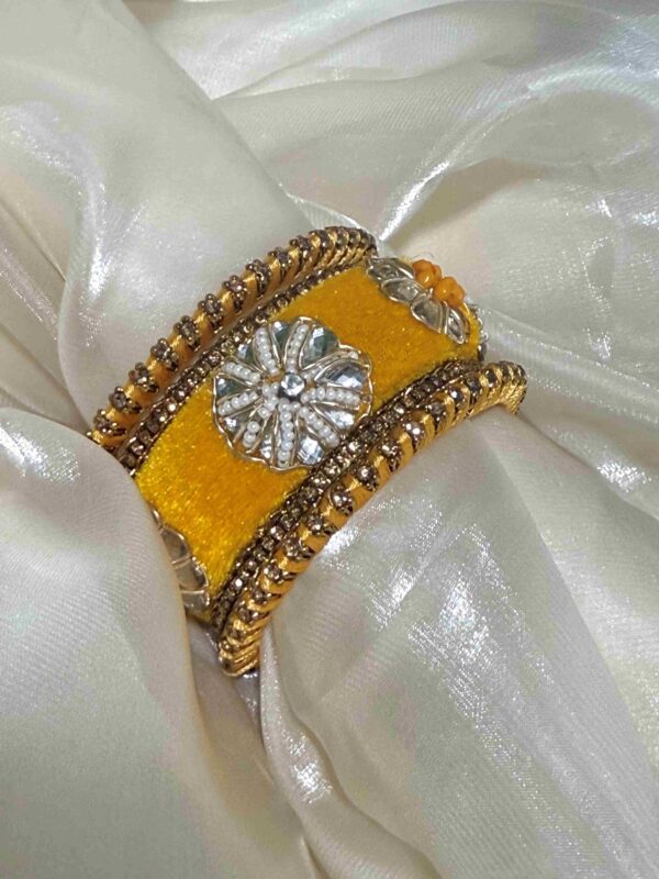 Ornate yellow and Silver Floral Napkin bangle - Image 3