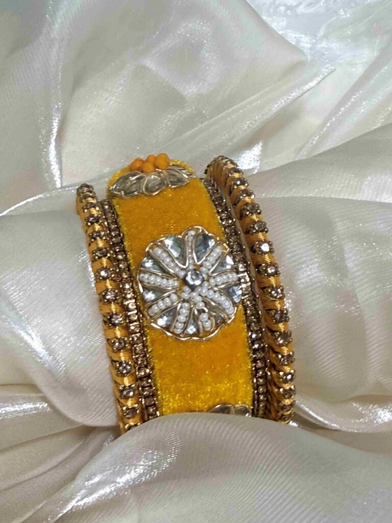 Ornate yellow and Silver Floral Napkin bangle
