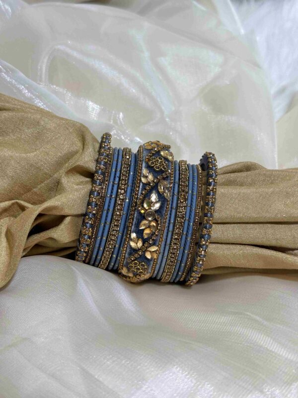 Royal Blue and Gold Floral Bangles - Image 2