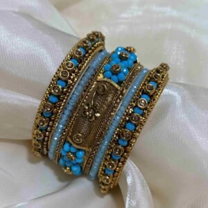 Elegant Gold and Blue Beaded Bangles