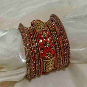 Traditional Red and Gold Floral Bangles
