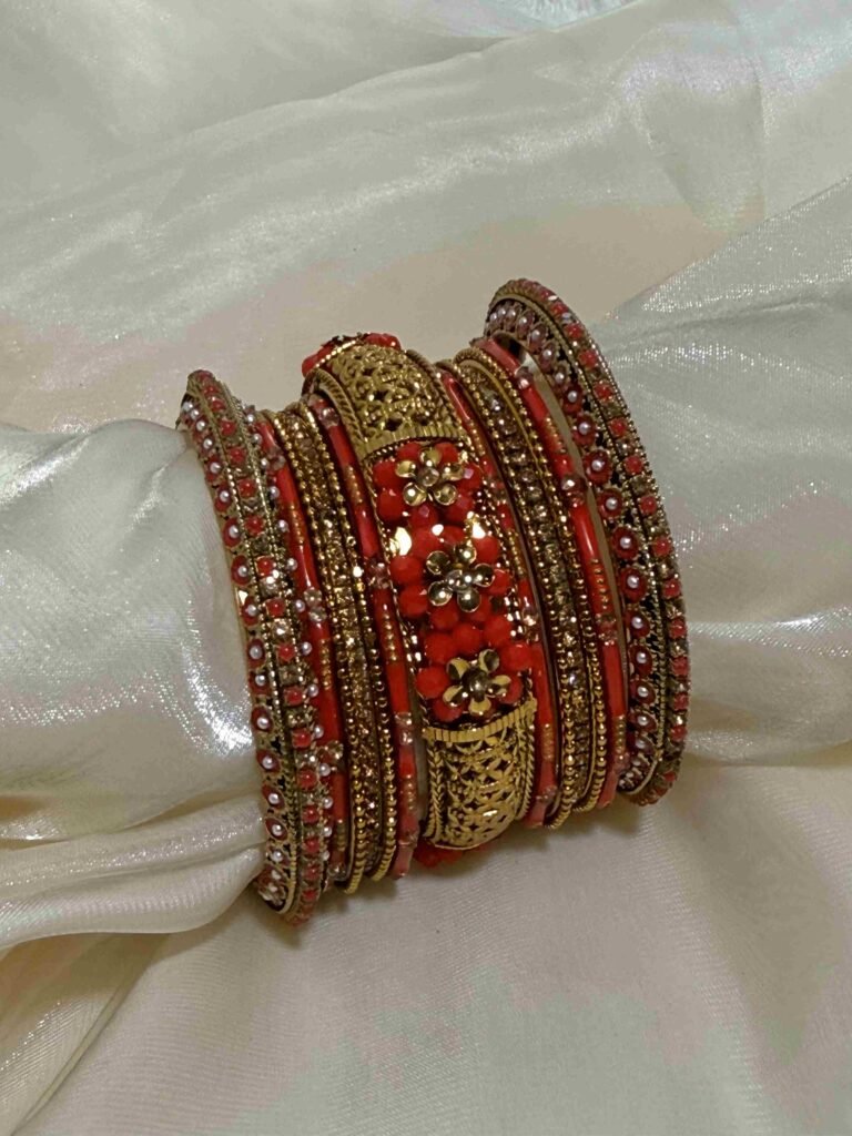 Traditional Red and Gold Floral Bangles