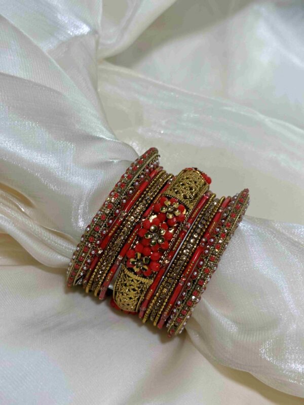 Traditional Red and Gold Floral Bangles - Image 3