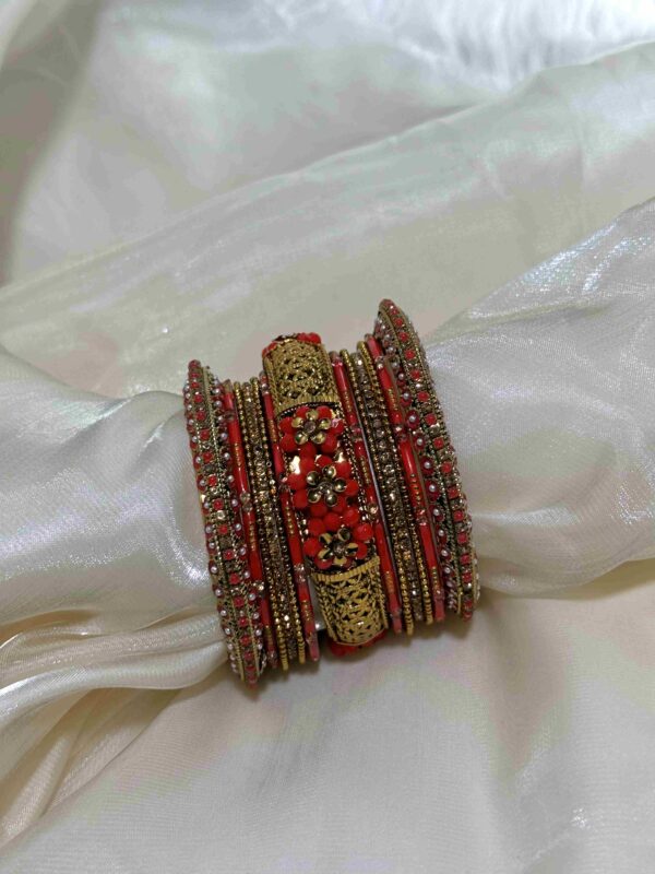 Traditional Red and Gold Floral Bangles - Image 2