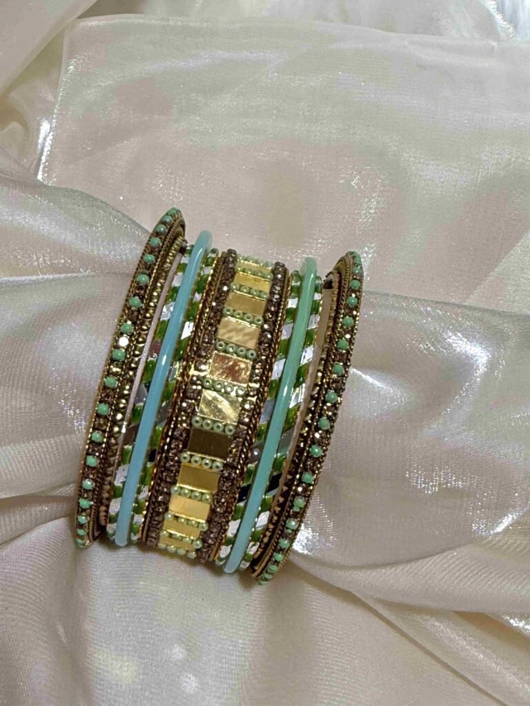 Elegant Gold and Mint Green Bangle Set