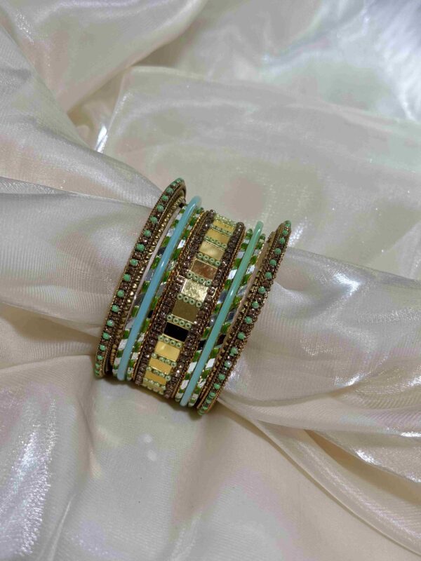Elegant Gold and Mint Green Bangle Set - Image 2