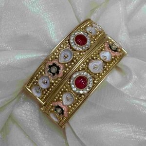 Opulent Rajwadi Gold and Enamel Floral Bangles