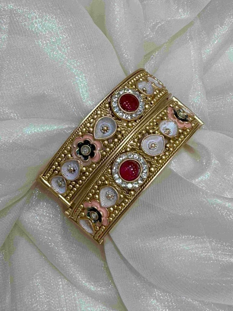 Opulent Rajwadi Gold and Enamel Floral Bangles