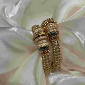 Rajwadi Gold and Gemstone Floral Bangles