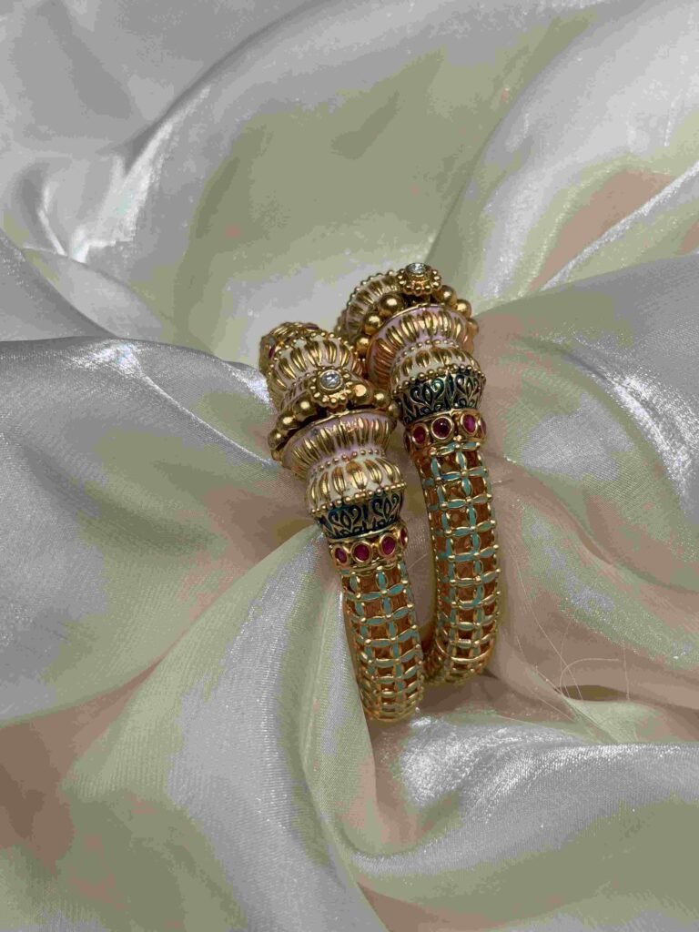 Rajwadi Gold and Gemstone Floral Bangles