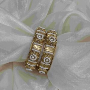 Rajwadi Gold and White Stone Bangles