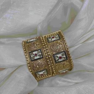 Rajwadi Gold and Gemstone Floral Bangles