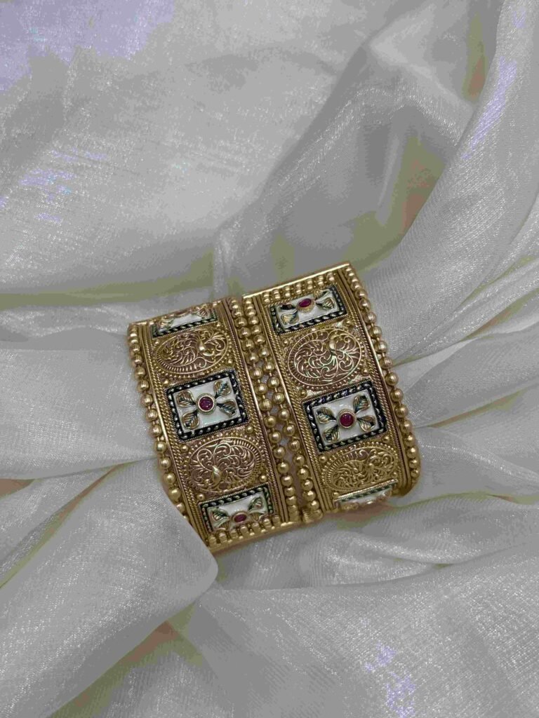 Rajwadi Gold and Gemstone Floral Bangles
