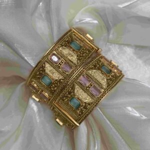 Rajwadi Gold and Multicolored Gemstone Bangles
