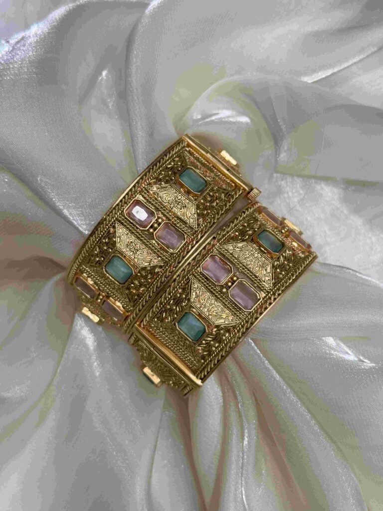 Rajwadi Gold and Multicolored Gemstone Bangles