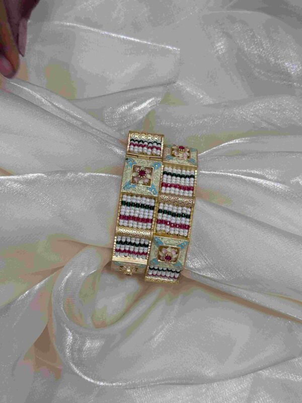 Rajwadi Gold and Multicolor Enamel Bangle - Image 2