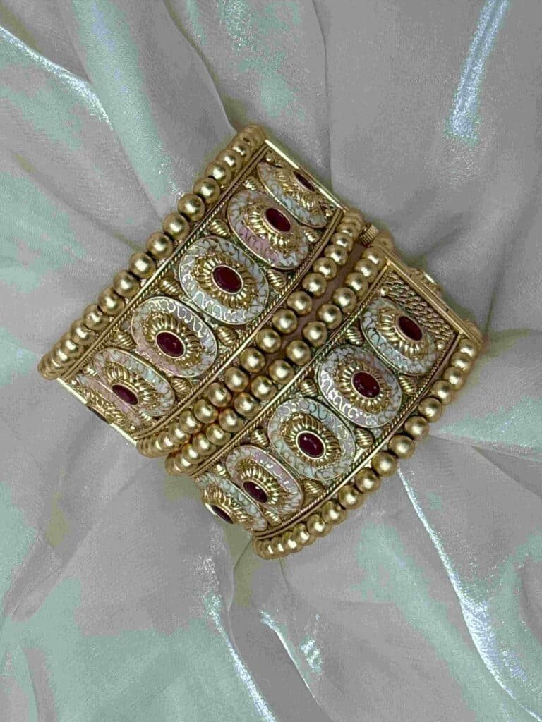 Rajwadi Gold and Ruby Gemstone Bangles