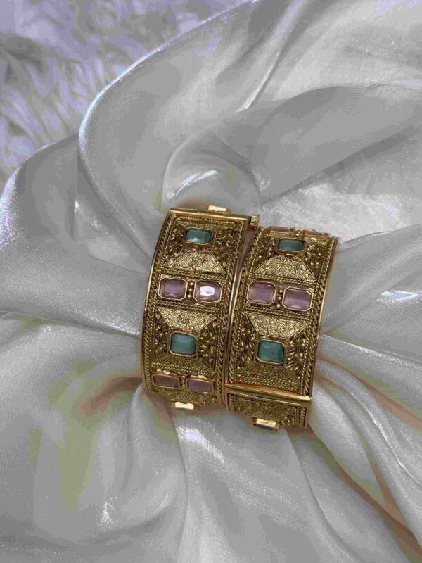 Rajwadi Gold and Multicolored Gemstone Bangles - Image 3