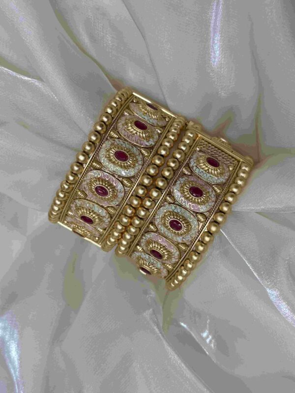 Rajwadi Gold and Ruby Gemstone Bangles - Image 3