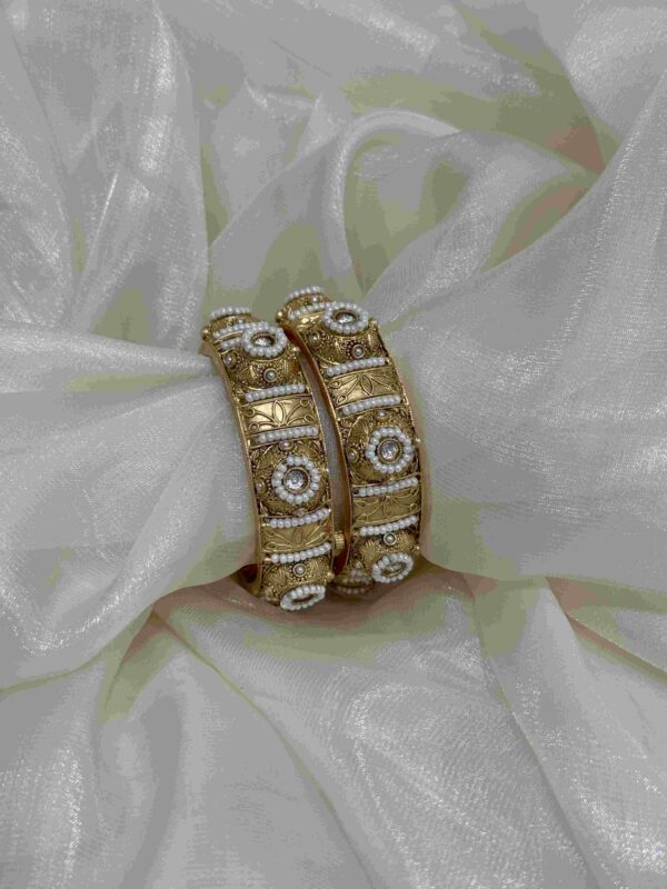 Rajwadi Gold and White Stone Bangles - Image 2