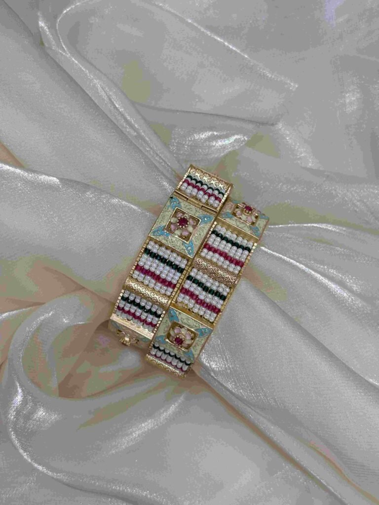 Rajwadi Gold and Multicolor Enamel Bangle