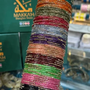 Premium Glitter Glass Bangle Stack – Multi Shade Collection
