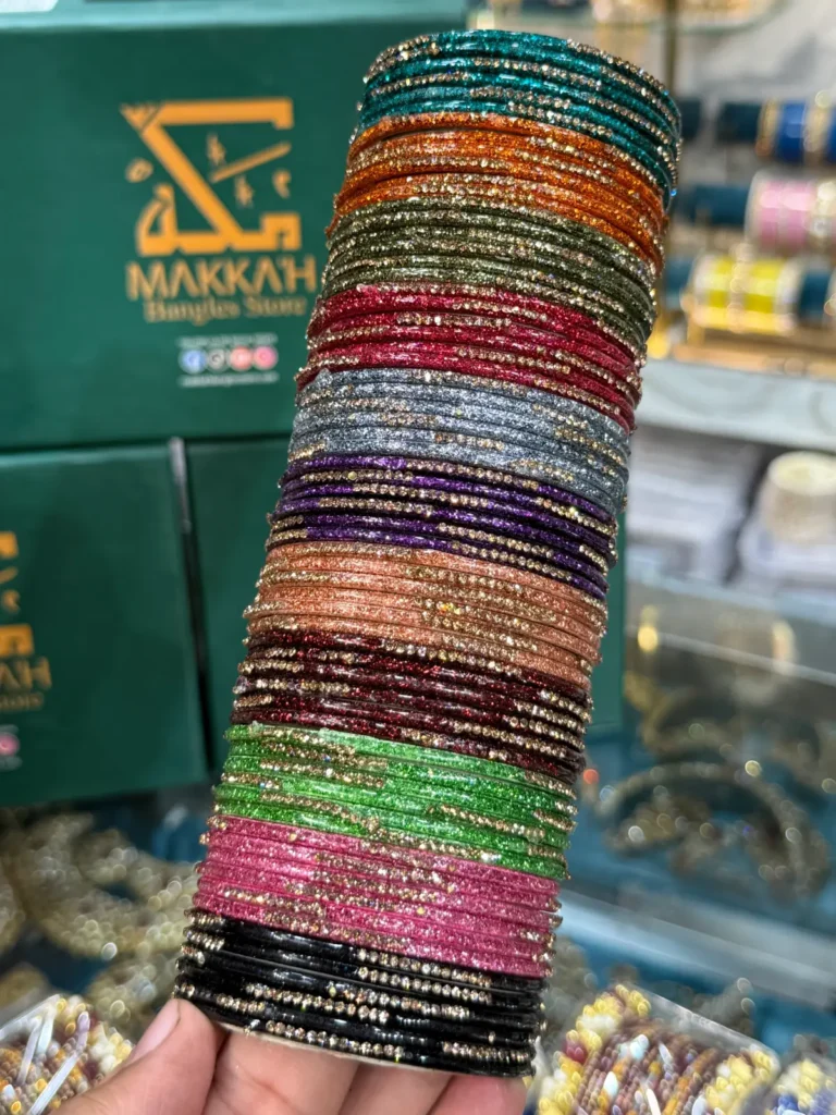 Premium Glitter Glass Bangle Stack – Multi Shade Collection