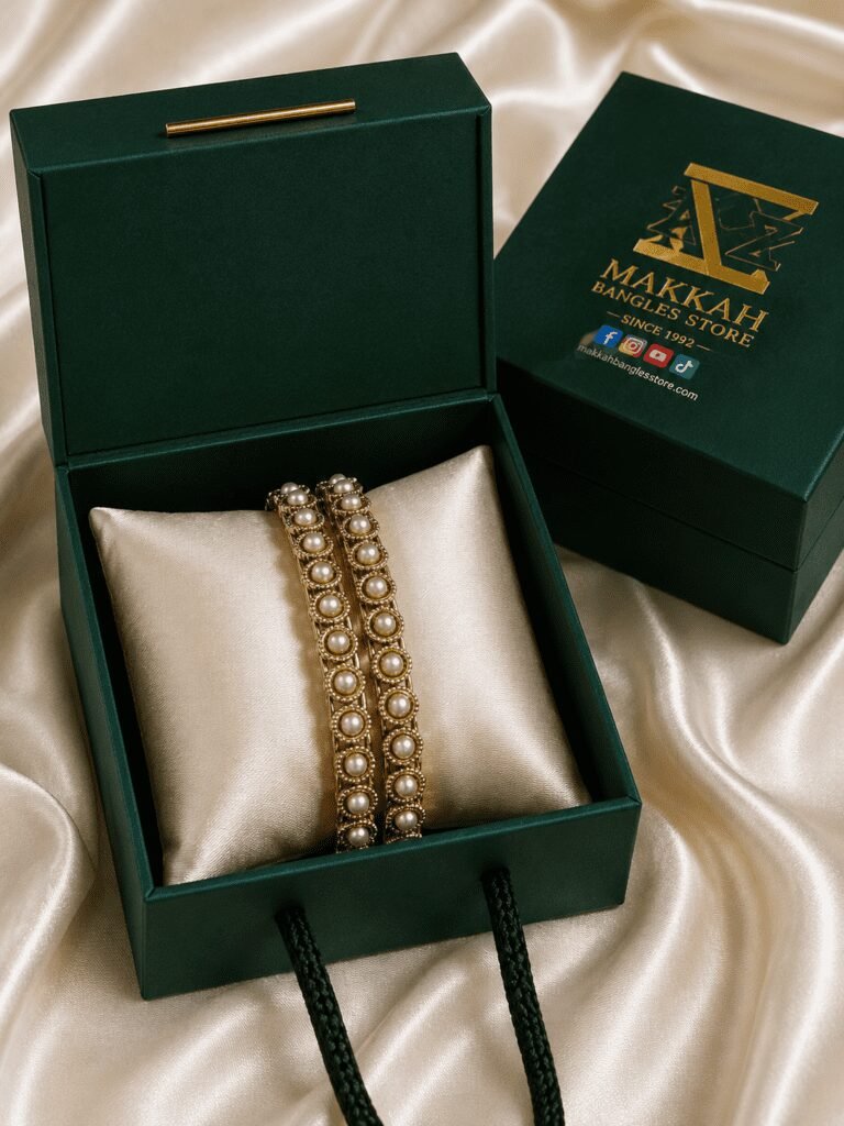 Luxury Pearl Gold Bangles for Bridal & Party Wear