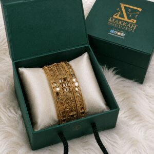 Luxury Rajwadi Bridal Bangles – Gold Polish with Ruby & White Stone Design